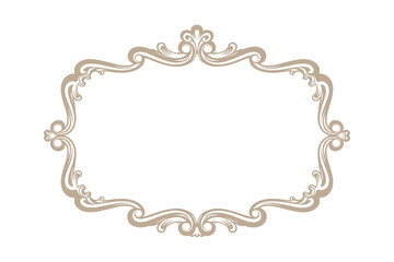Ornate Beige Frame with Swirls, Elegant Decorative Border, Isolated Empty Label Vector Illustration.