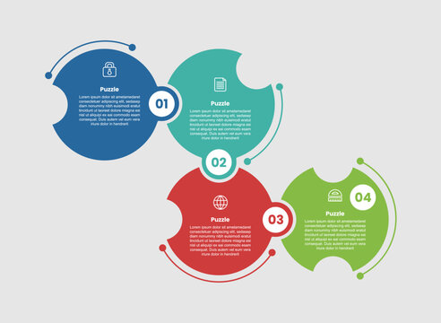 puzzle jigsaw shape base infographic diagram with big circle crop connector up and down with 4 step for slide presentation