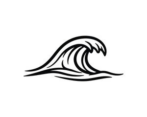 Naklejka premium Stylized Black Wave Shape, Simple Line Art, Isolated Icon Vector Illustration