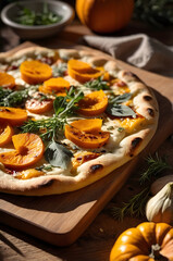 Vegetarische Kürbispizza mit Kräutern