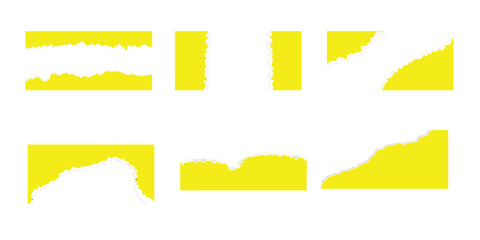 set of yellow background torn paper for horizontal banner