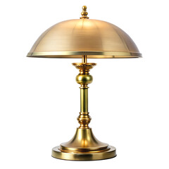An elegant brass desk lamp with a classic dome shade, providing warm illumination for study isolated on transparent background