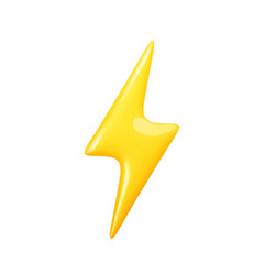 Yellow 3d lightning bolt icon isolated on white background. Thunder sign for website, mobile app and flash sale banner. Symbol of charger, energy, danger. Electrical discharge. Vector illustration