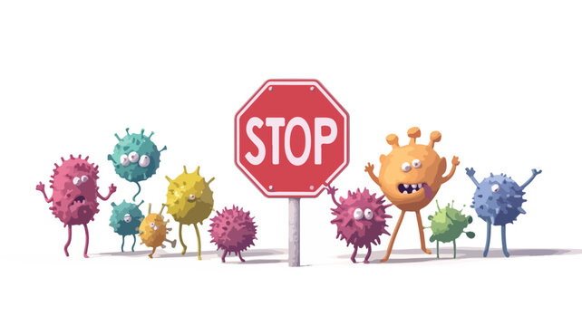 Adorable Virus Characters on Stop Sign