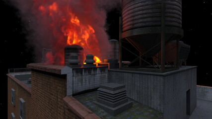 火災現場　3DCGレンダリング