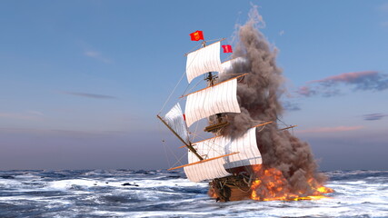 帆船　3DCGレンダリング