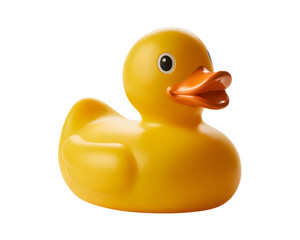 Classic yellow rubber duck toy isolated on black background