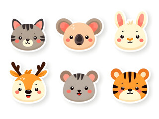 Fototapeta premium Vector Kawaii Animal Head Stickers in Pastel Colors