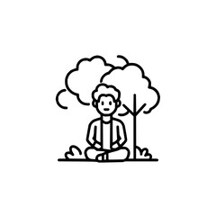 Obraz premium Person meditating under a tree with curly hair and wearing a shirt in a peaceful outdoor setting drawing