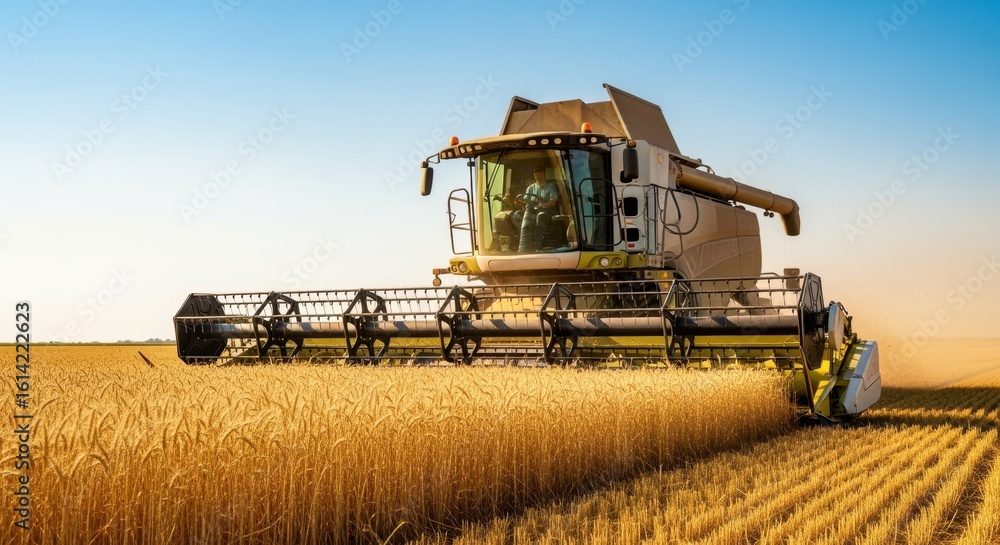 Poster mechanized farming system enhancing efficiency in rural crop fields.