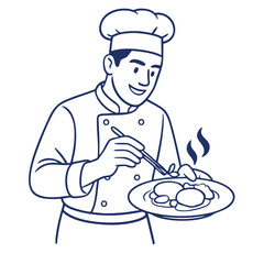 Chef preparing food with chopsticks, showcasing culinary skills and passion.line art illustration
