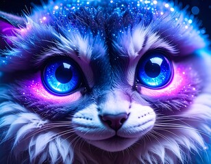 Close-up of a fluffy, mystical cat