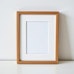 Empty wooden photo frame with white matting ready for a personalized picture display in a modern setting