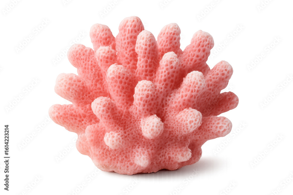 Poster pink coral displaying intricate porous texture and branching formation, visible against translucent 
