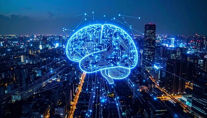 Luminous Brain Network Pulsates Over City