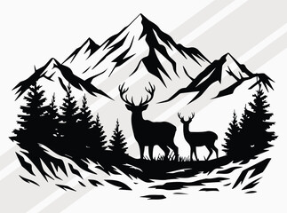 Deer in Mountain Forest Art Print for Nature and Wildlife Lovers Decor Inspiration