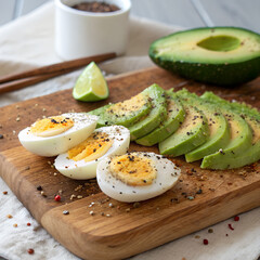 Fresh Avocado and Boiled Egg Healthy Breakfast Plate