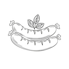 Hand Drawn Illustration of Two Sausages with Basil Garnish Culinary Delights Recipe Illustration