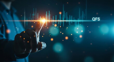 QFS price stability. A clean holographic interface shows a perfectly stable, horizontal line graph for the Quantum Financial System's value.