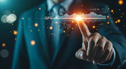 QFS price stability. A clean holographic interface shows a perfectly stable, horizontal line graph for the Quantum Financial System's value.