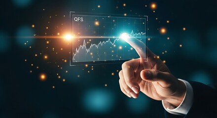 QFS price stability. A clean holographic interface shows a perfectly stable, horizontal line graph for the Quantum Financial System's value.
