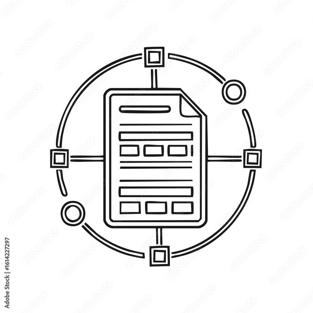 Poster document file icon with connected network lines symbolizing data flow and digital information exchan