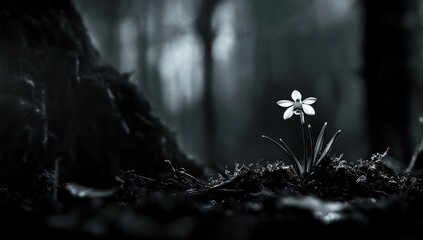 Solitary Bloom in the Dark Forest: A Monochromatic Whisper of Spring