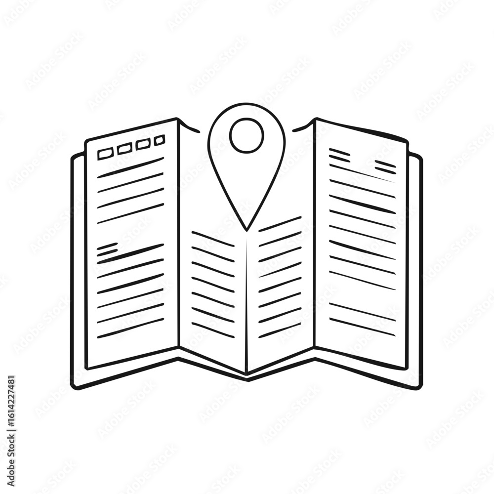 Poster folded map with location pin icon for navigation and travel planning