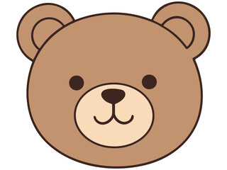 Cute cartoon brown teddy bear face with big ears