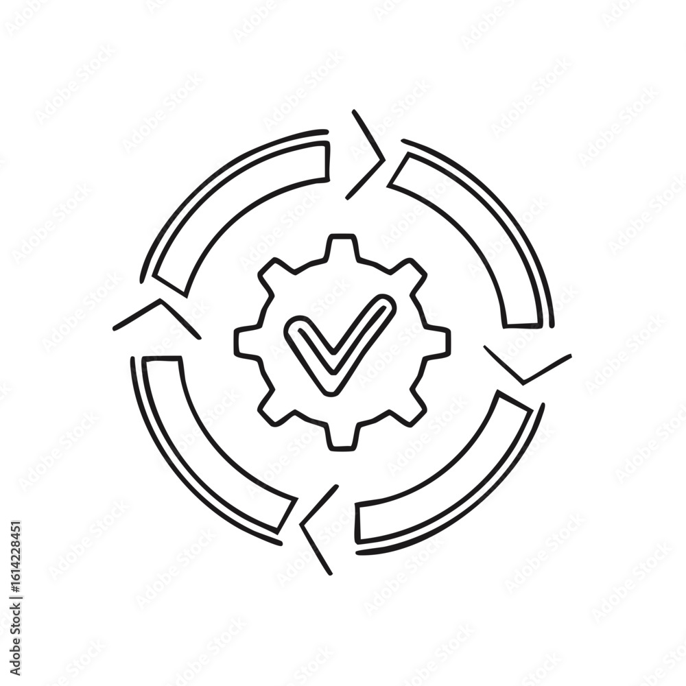 Poster continuous improvement workflow icon with gear and checkmark in a circular process