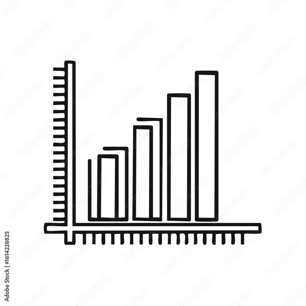 Poster hand drawn graph of increasing columns showing positive business trends on axes