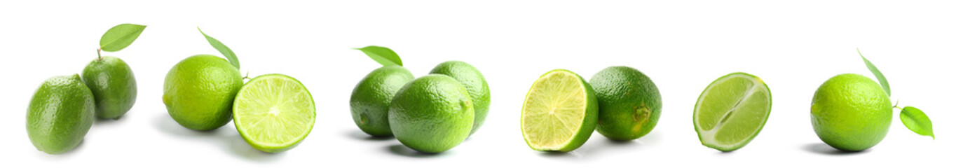 Set of green limes on isolated white background