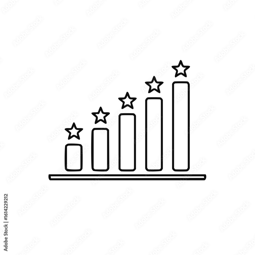 Poster line graph with increasing bars and stars indicating progress and success