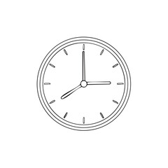 Minimalist black outline drawing of a classic round analog clock icon