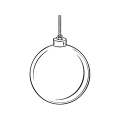 Minimalist Black and White Line Art of Hanging Empty Christmas Ball Ornament