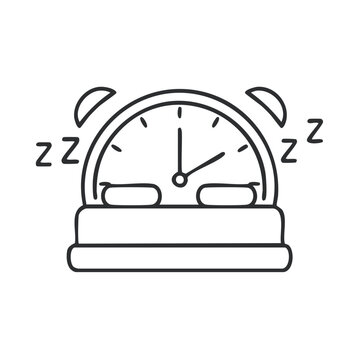 Sleeping alarm clock line icon bedtime rest concept symbol.
