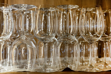  Italy. Locorotondo. A set of transparent wine glasses.