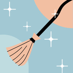 Cleaning broom against abstract pastel background with sparkles  