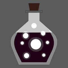 Bottled potion with bubbles in abstract style on gray background  