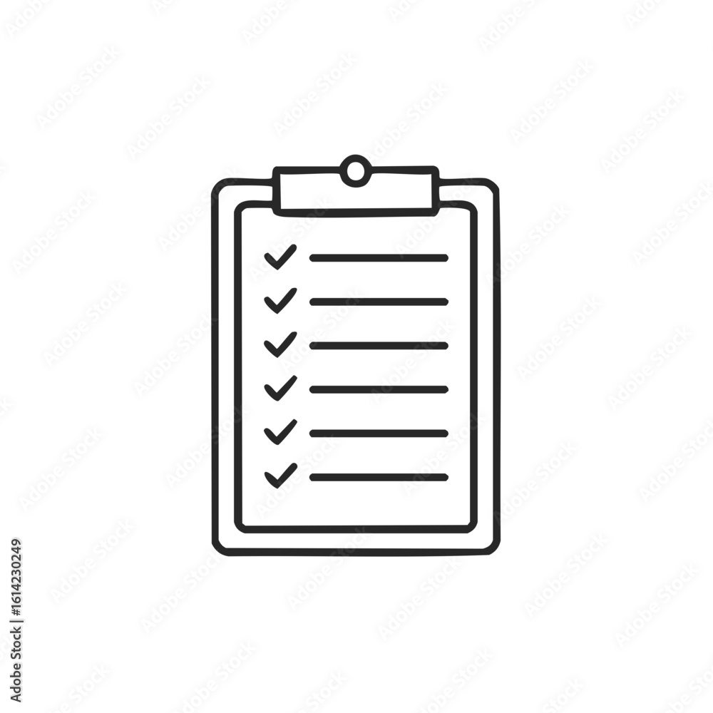 Poster clipboard with checklist icon hand drawn doodle style vector. to-do list and completed tasks concept