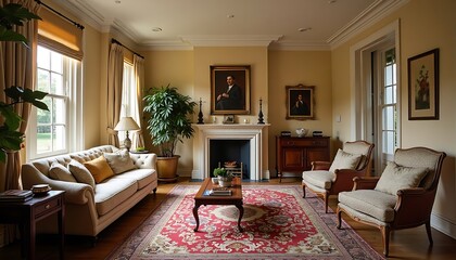 Elegant Living Room with Fireplace and Classic Decor