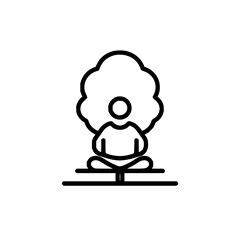 Person in lotus position meditating under a tree outline in black and white minimalist style vector drawing