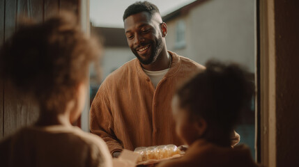 heartwarming family moment at open front door joyful scene