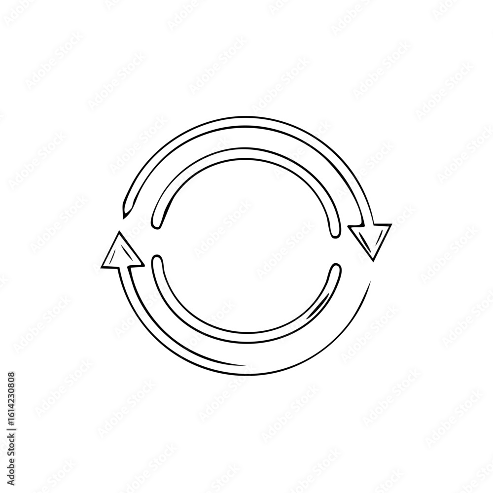 Poster circular arrow icon representing refresh or repeat process hand-drawn style