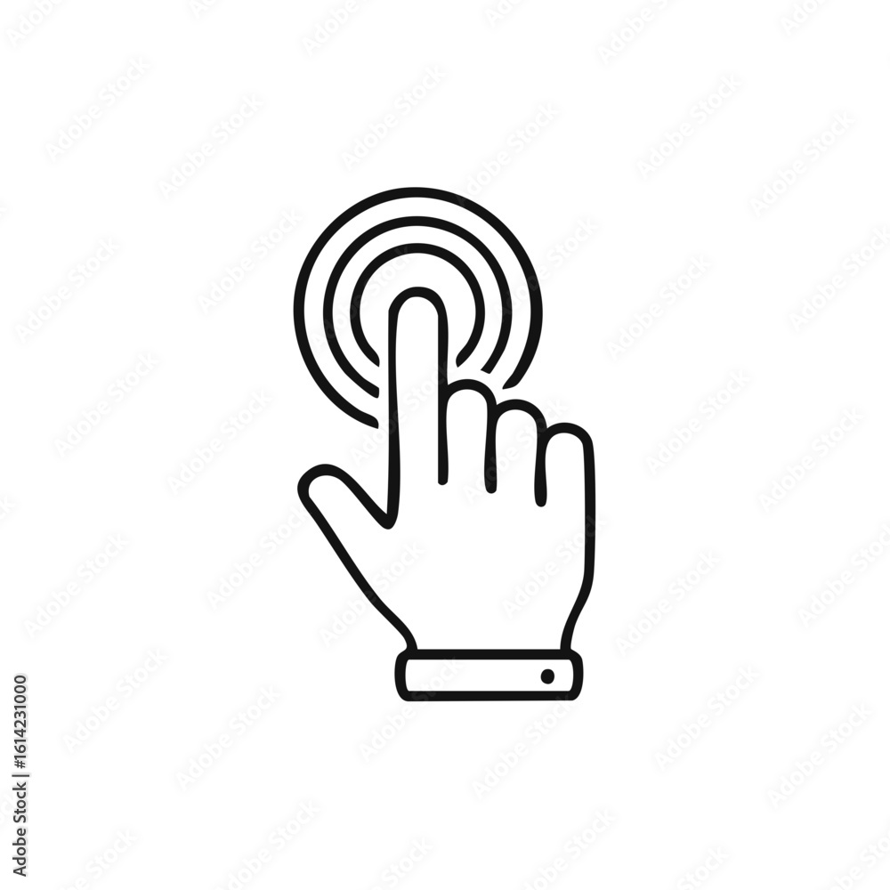 Poster hand cursor clicking a touch point vector line icon for web design and app interface