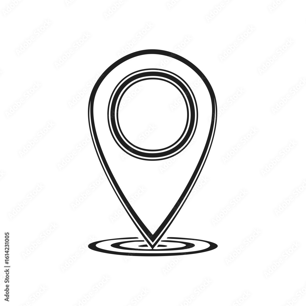 Poster stylized location pin icon with concentric circles symbolizing a map marker