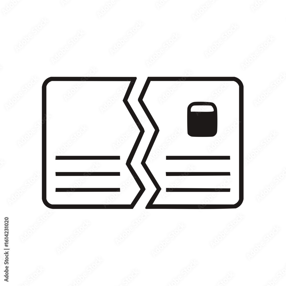 Poster torn document icon representing cancellation or financial loss with simple outlines
