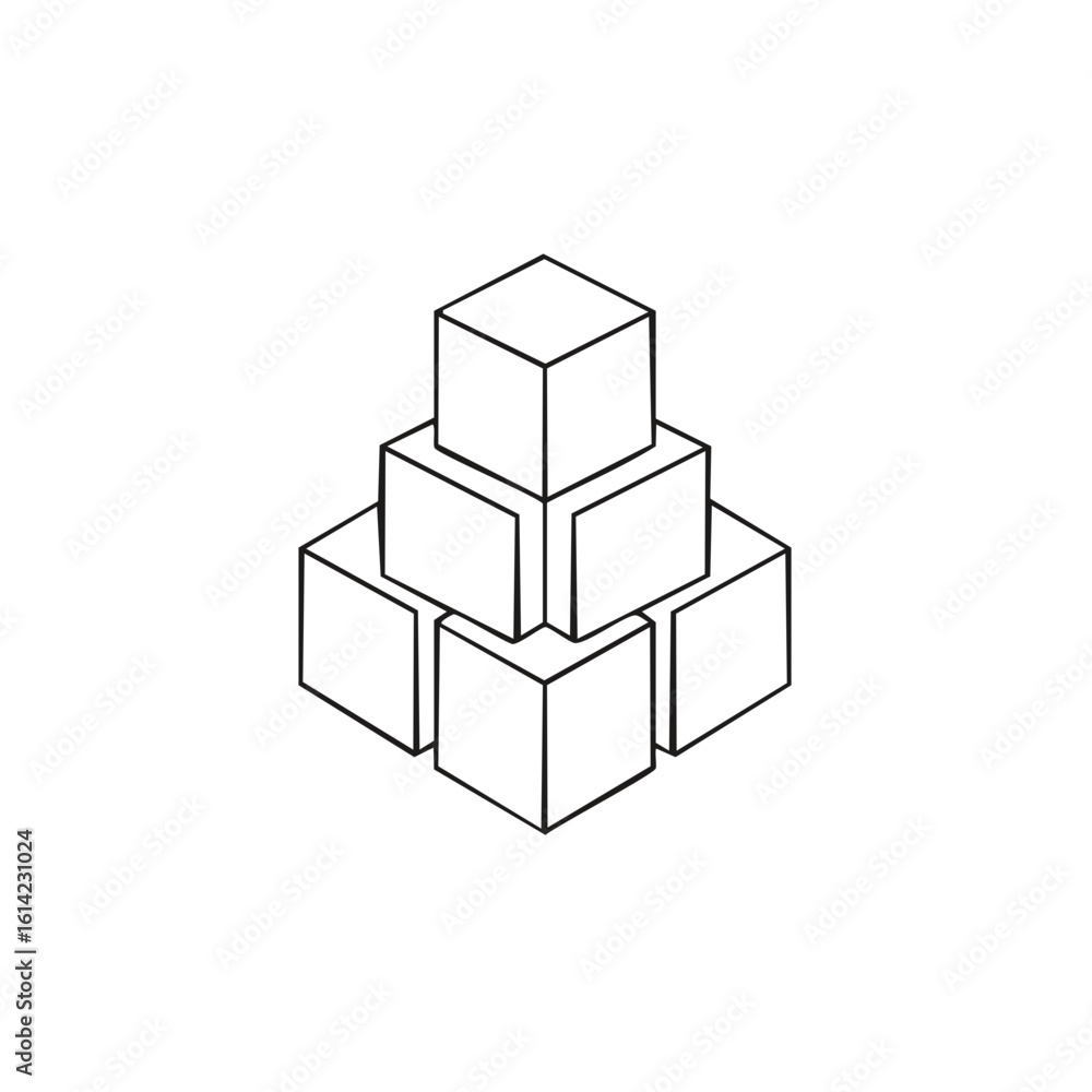 Poster simple outline drawing of stacked cubes forming a pyramid shape on a white background