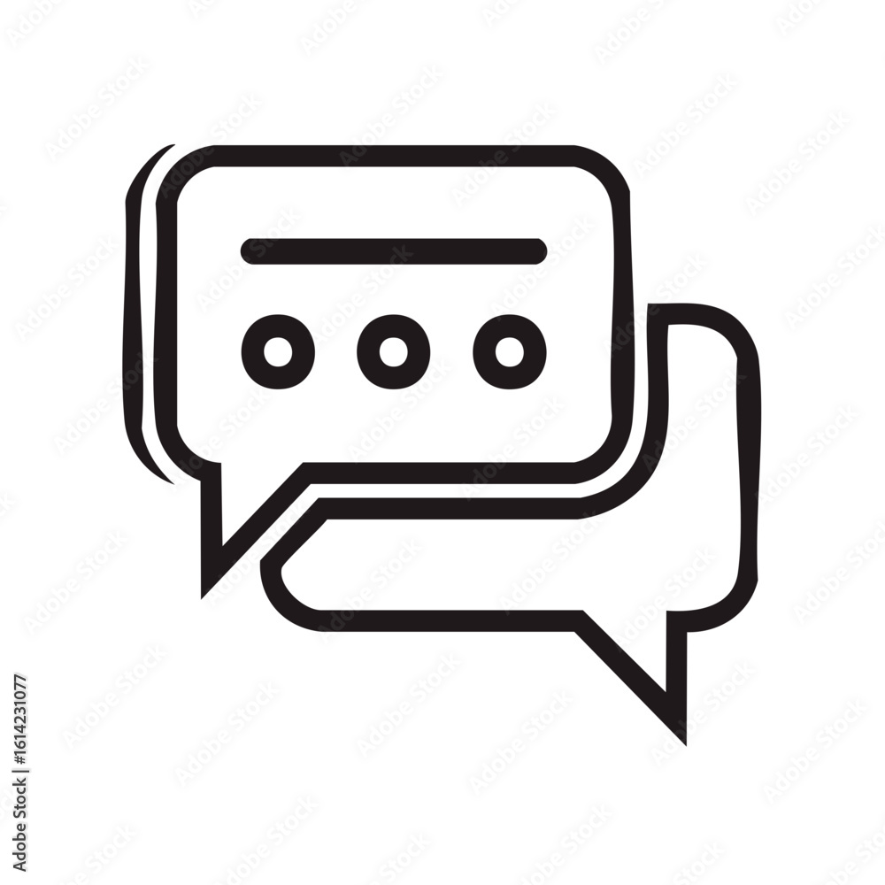 Poster line art icon of overlapping chat bubbles with typing ellipsis for digital communication