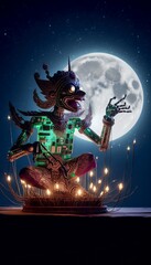Fototapeta premium Cyber Mythos: The Electrified Guardian of the Night 